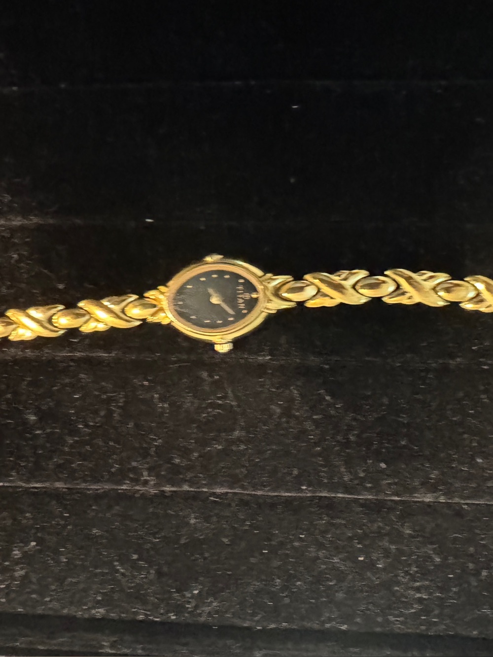 Titan Gold-Tone Bracelet Watch with Black Dial